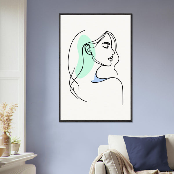 Elegance in Line - Minimalist Female Profile Art - - Wooden Framed Posters