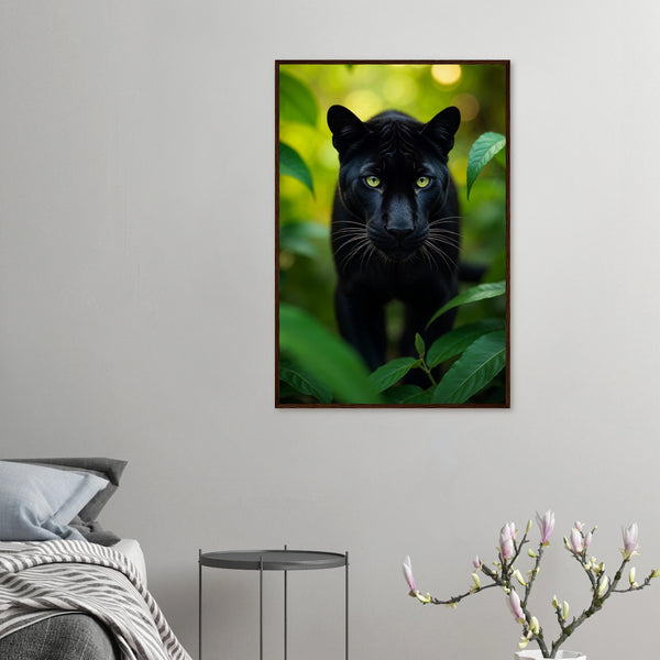Emerald Gaze - Black Panther Framed Poster - 60x90 cm 24x36″ Dark wood frame - Wooden Framed Posters