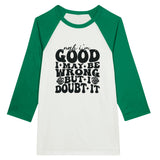 Doubtful Confidence - Unisex 3/4 sleeve Raglan T-shirt - White and Kelly - T-shirts