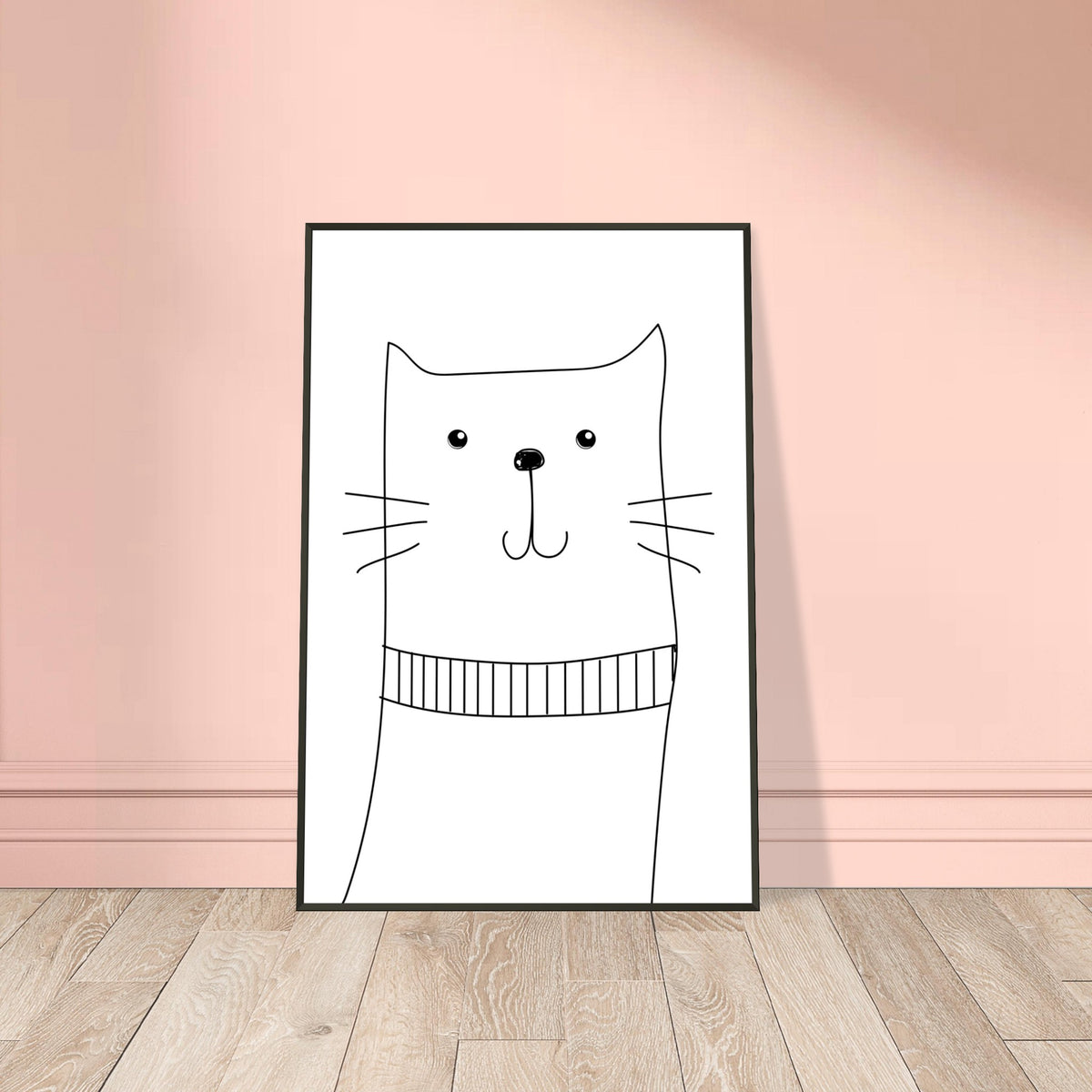 Whiskered Wonder - Charming Cat Art Print - - Metal Framed Posters