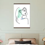 Elegance in Line - Minimalist Female Profile Art with Wooden Hangers - 60x90 cm 24x36″ Dark wood wall hanger - Posters With Hanger