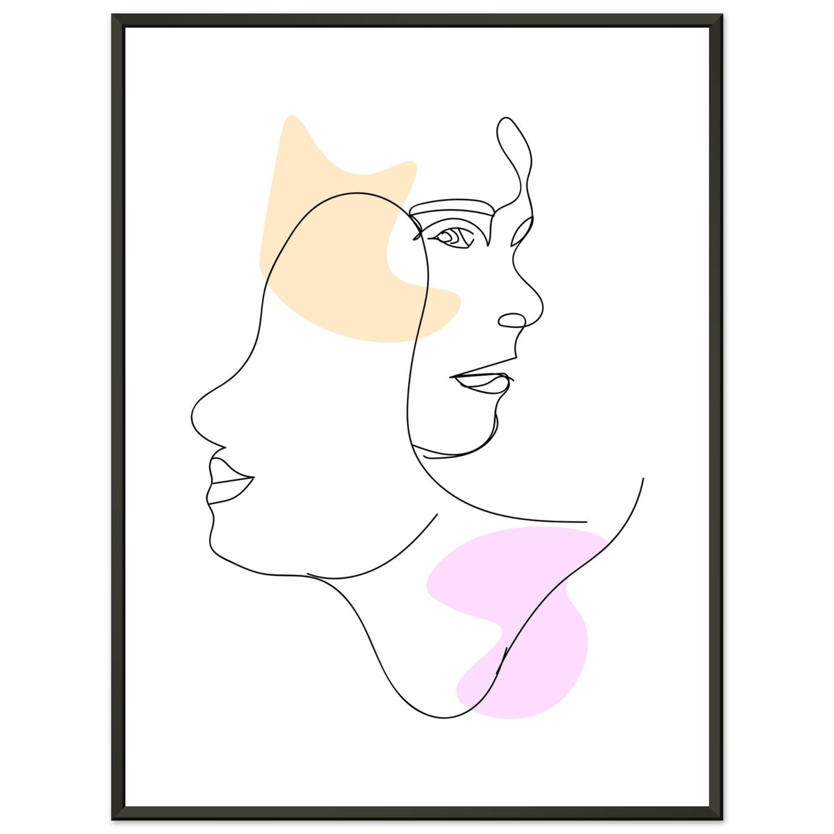 Mirrored Elegance - Artistic Line Faces in Gentle Tones - 60x80 cm 24x32″ - Metal Framed Posters