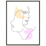 Mirrored Elegance - Artistic Line Faces in Gentle Tones - 60x80 cm 24x32″ - Metal Framed Posters