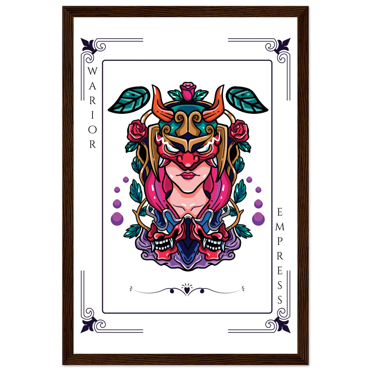 Artistry Unleashed - Warrior, Sacred Bull, and Tiger Spirit - 30x45 cm 12x18″ Dark wood frame Warior Empress - Wooden Framed Posters