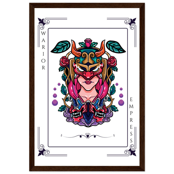 Artistry Unleashed - Warrior, Sacred Bull, and Tiger Spirit - 30x45 cm 12x18″ Dark wood frame Warior Empress - Wooden Framed Posters