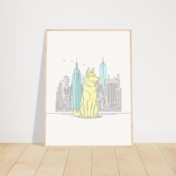 Urban Companion - Dog and Cityscape Art - 60x80 cm 24x32″ Wood frame - Wooden Framed Posters