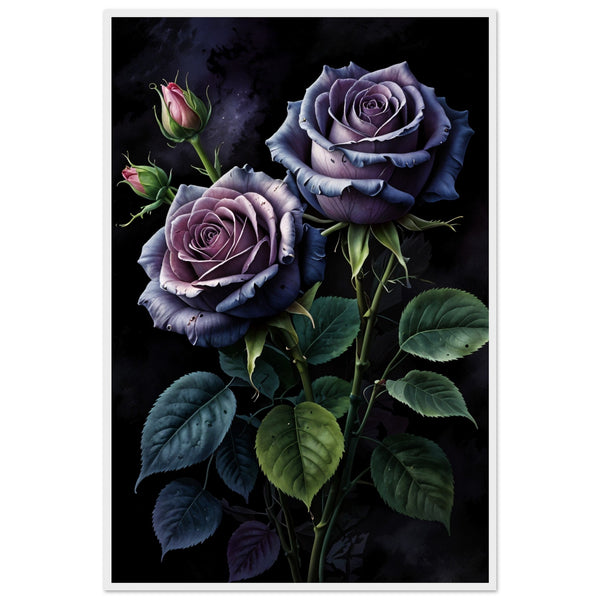Shadow Bloom - Dark Floral Framed Artwork - - Wooden Framed Posters