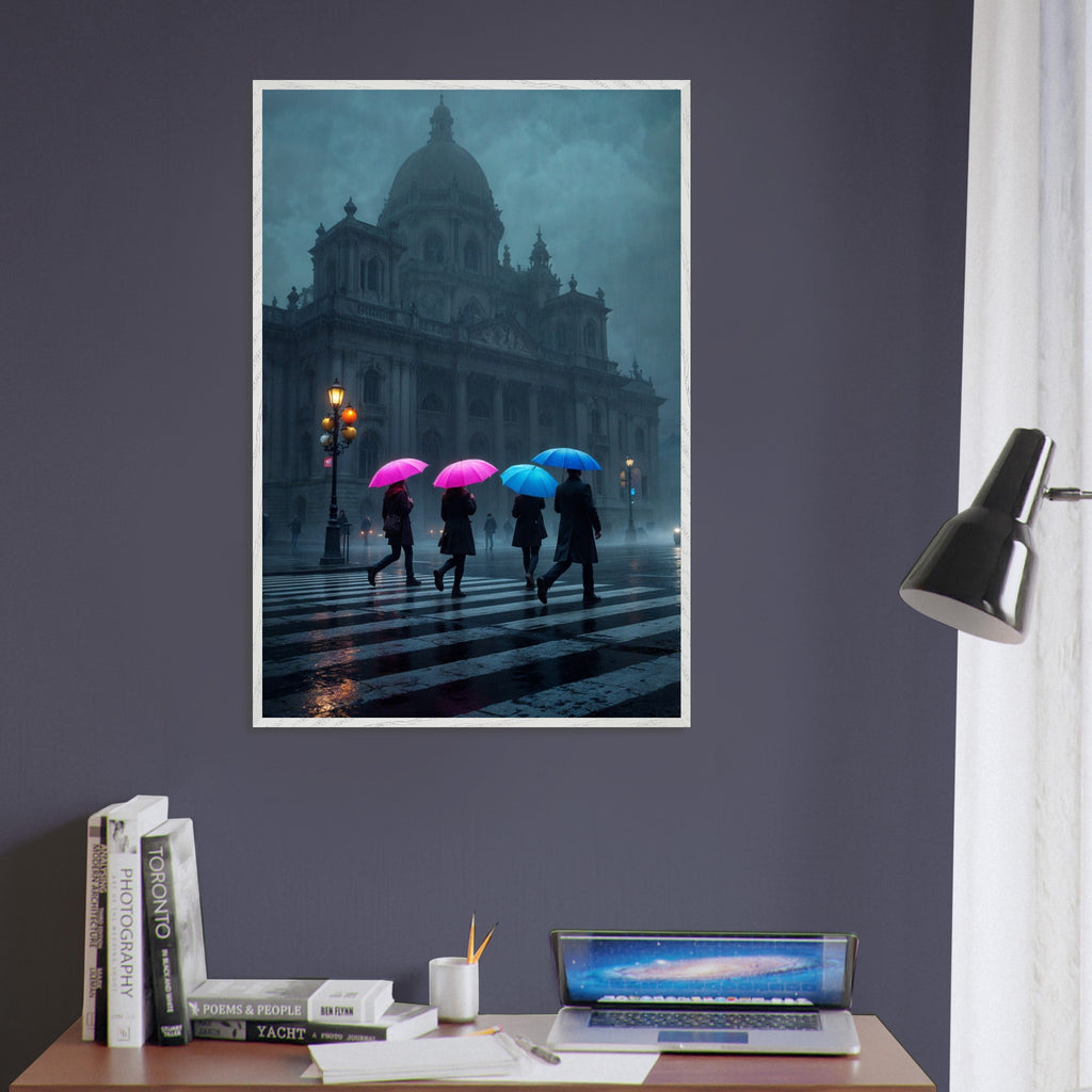 Crossing Through the Storm - City in Motion - White frame - Framed Posters