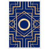 Art Deco Elegance - Blue & Gold Geometric Framed Print - 60x90 cm 24x36″ White frame - Wooden Framed Posters