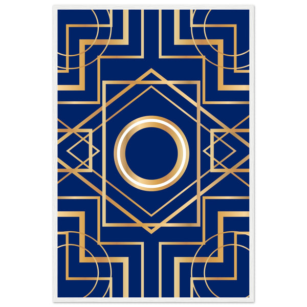 Art Deco Elegance - Blue & Gold Geometric Framed Print - 60x90 cm 24x36″ White frame - Wooden Framed Posters