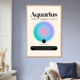 Zodiac Wall Art Framed Poster for Astrology Lovers - Wood frame Aquarius - Wooden Framed Posters