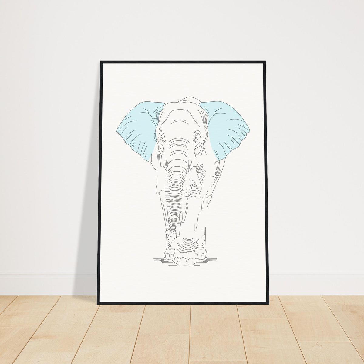 Sublime Serenity - Elephant in Pastel - 70x100 cm 28x40″ Black frame - Wooden Framed Posters