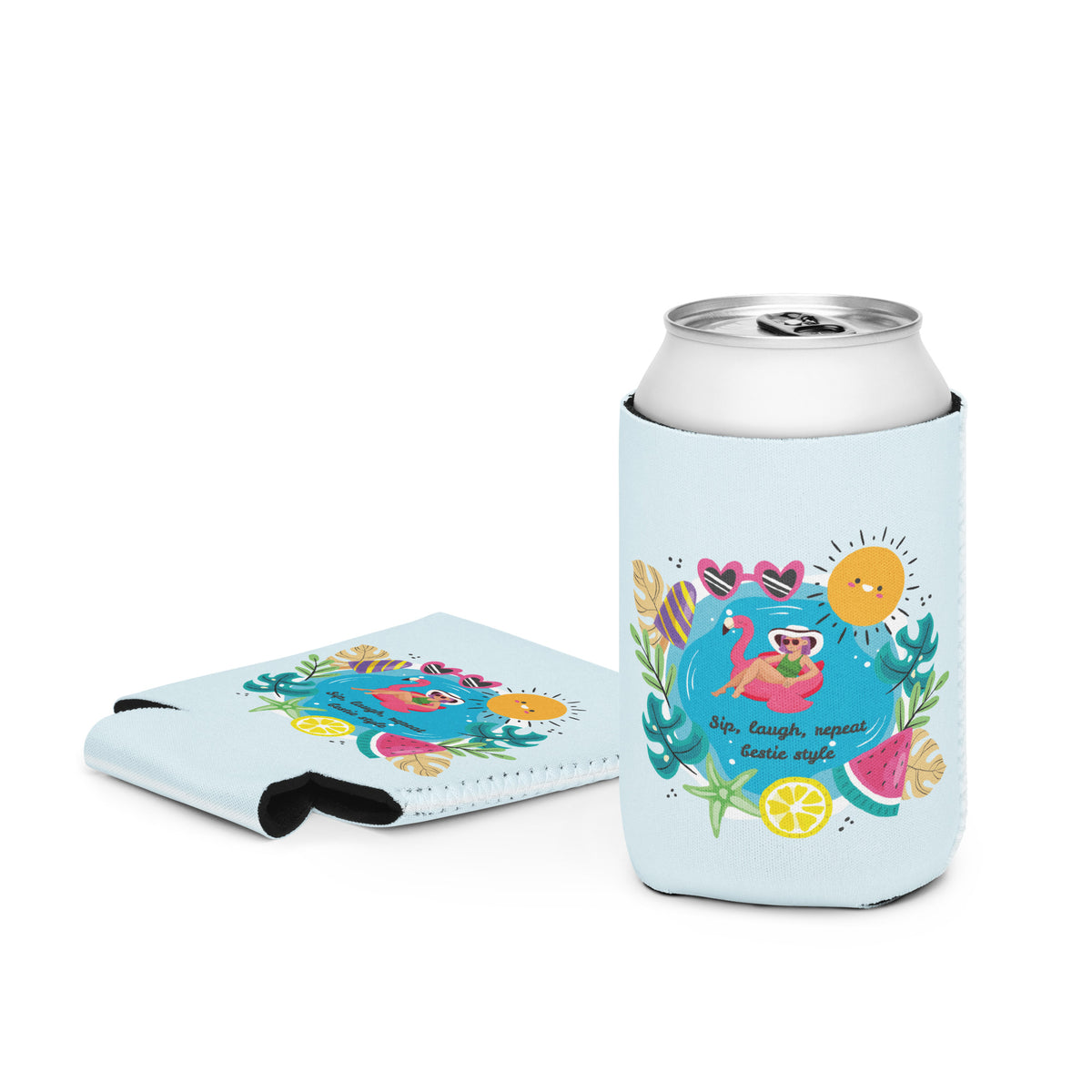 Bestie Vibes Can Cooler – Fun Tropical Summer Gift - Regular 12 oz - Can Cooler