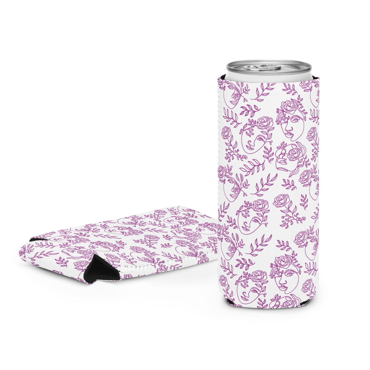 Artistic Expressions Can Cooler – Stylish Faces & Roses - Slim 12 oz - Can Covers