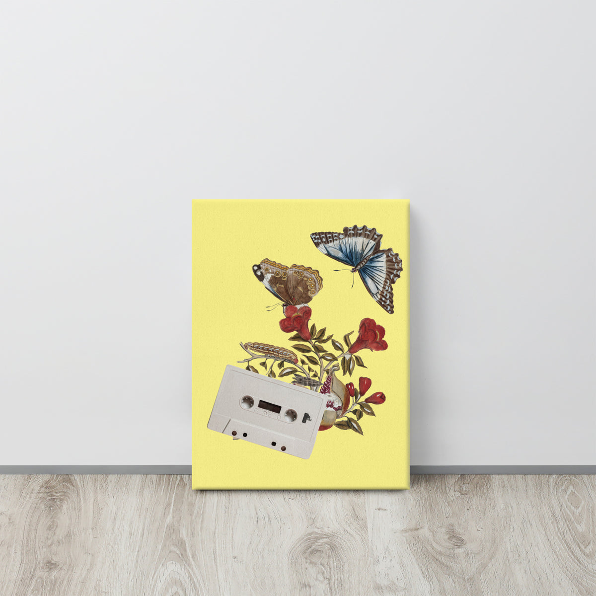 Retro Harmony - Cassette Tape & Butterflies Canvas Art - 12″×16″ - Canvas