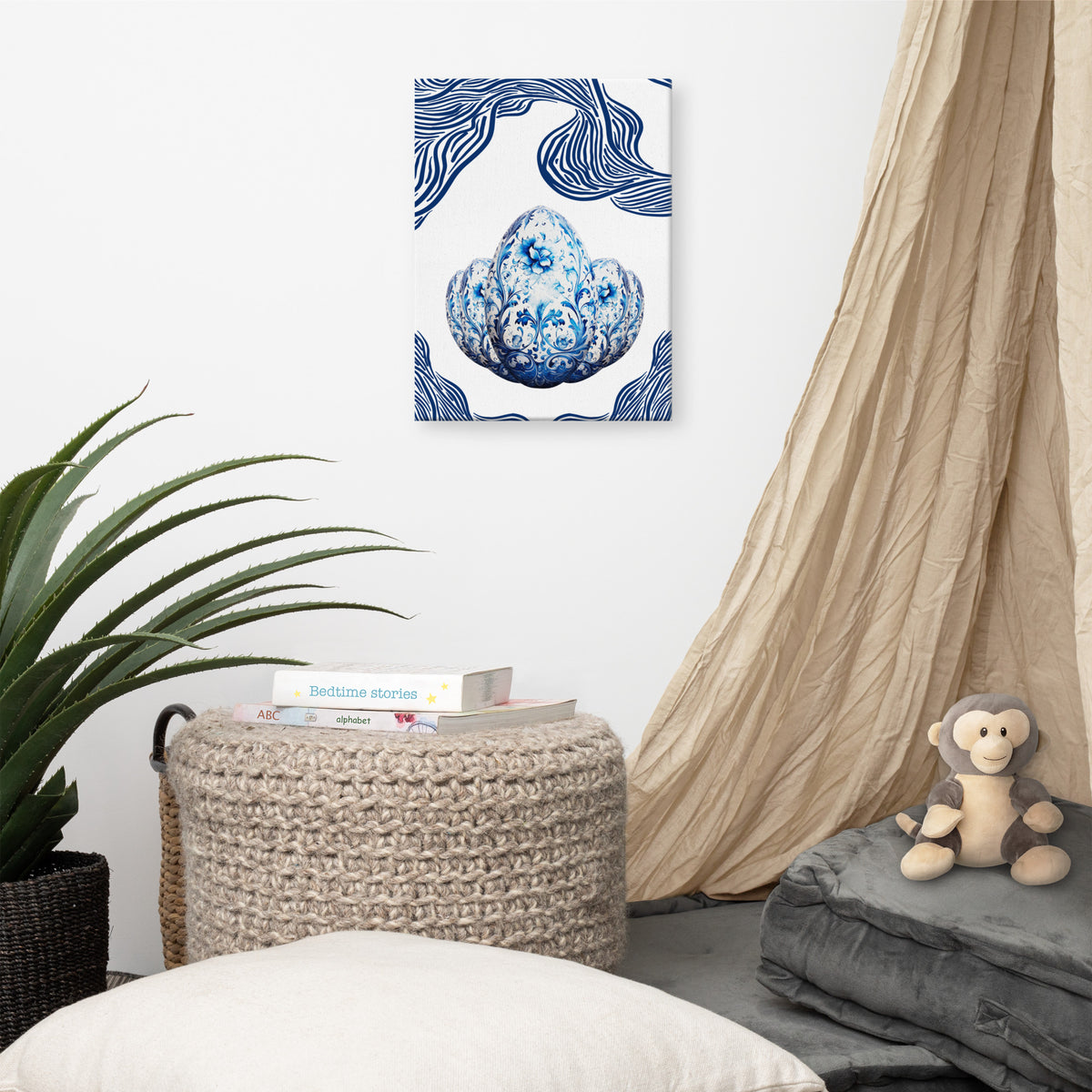 Blue Elegance- Ornate Egg Canvas Print - 12″×16″ - Canvas