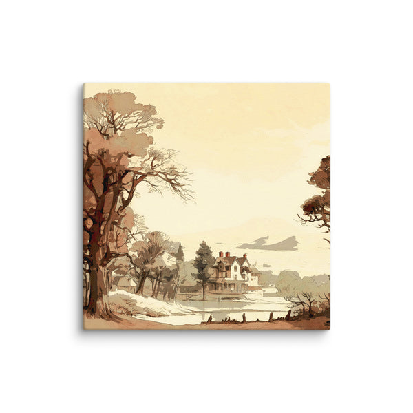 Rustic Retreat - A Nostalgic Landscape - 16″×16″ - Canvas Prints