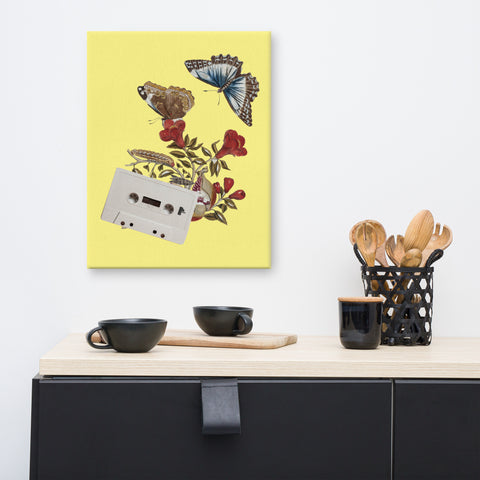 Image of Retro Harmony - Cassette Tape &amp; Butterflies Canvas Art