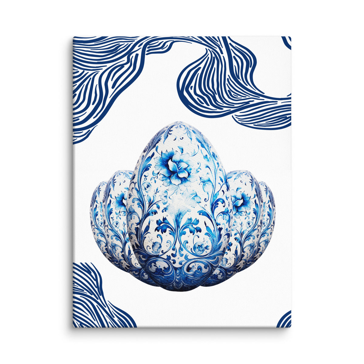 Blue Elegance- Ornate Egg Canvas Print - 18″×24″ - Canvas