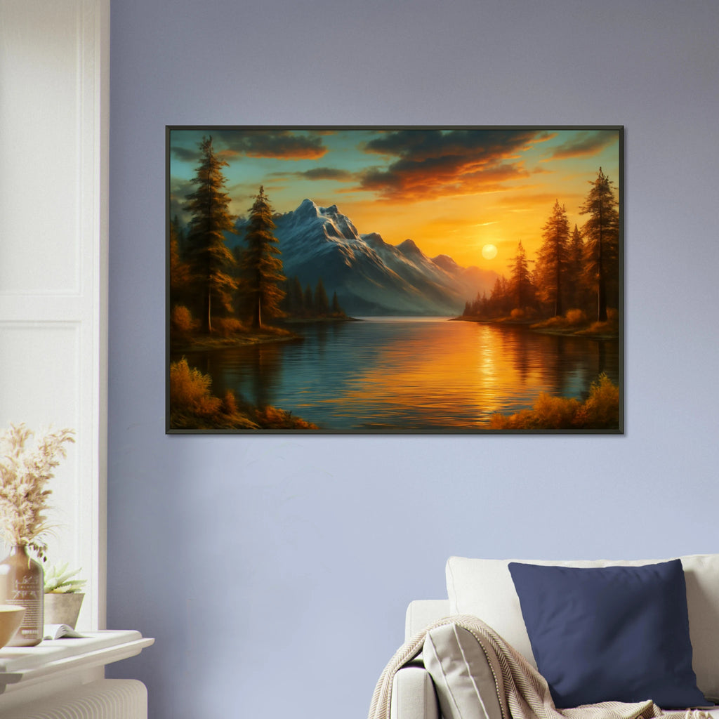 Metal Framed Poster – Golden Sunset over Mountain Lake - Default Title - Metal Framed Posters