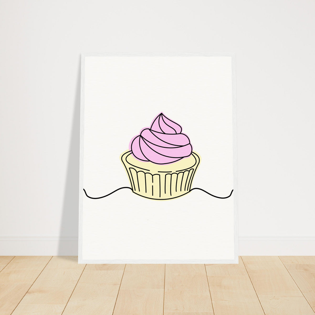 Cupcake Delight - Minimalist Pink Frosting Art - 45x60 cm 18x24″ White frame - Wooden Framed Posters