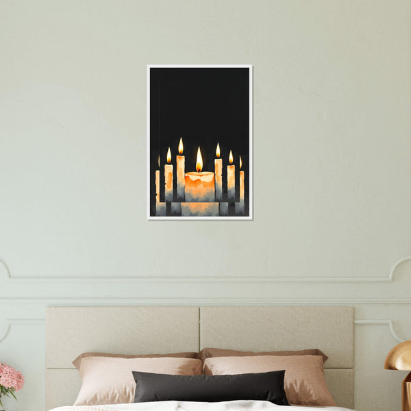 Candlelight Dreams - Serene Candle Framed Print - White frame 40x60 cm 16x24″ - Wooden Framed Posters