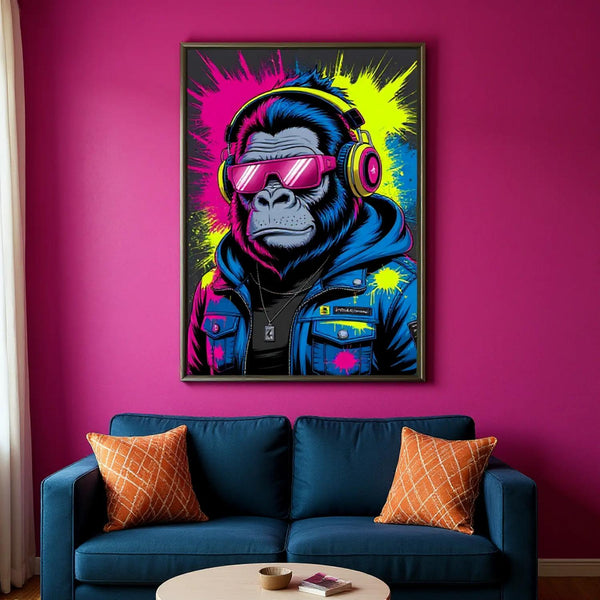 Neon Gorilla Wall Art – For the Funky One - - Metal Framed Posters