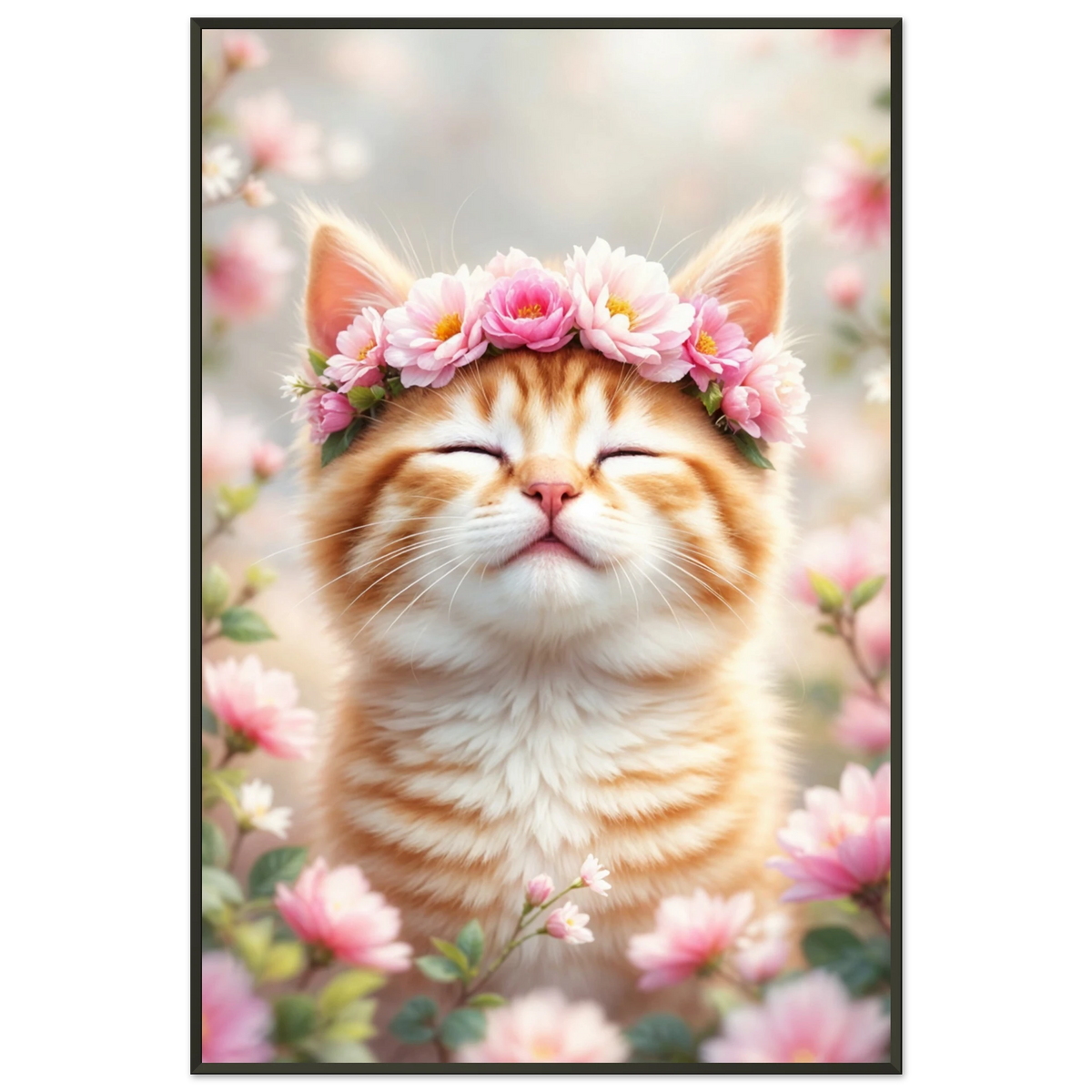 Blissful Bloom - Kitten with Flower Crown Framed Print - - Metal Framed Posters