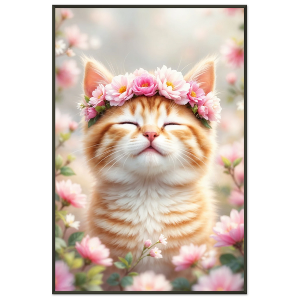 Blissful Bloom - Kitten with Flower Crown Framed Print - - Metal Framed Posters