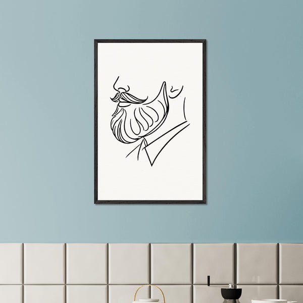 Beard and Bow - A Minimalist Tribute to Style - 60x90 cm 24x36″ Black frame - Wooden Framed Posters