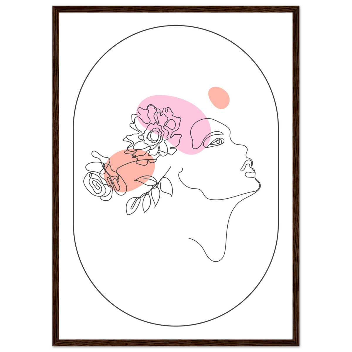 Ethereal Blossom Muse - Framed Line Art Poster - 50x70 cm 20x28″ Dark wood frame - Wooden Framed Posters