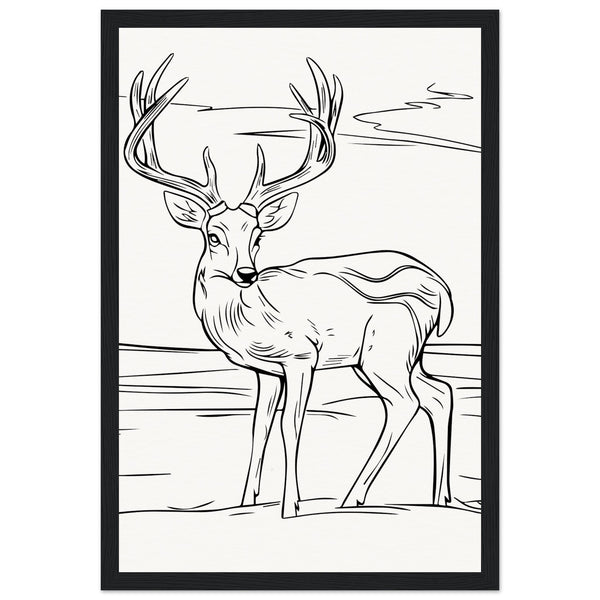 Elegance in Nature - Deer in Line - 30x45 cm 12x18″ Black frame - Wooden Framed Posters