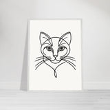 Timeless Cat Line Art - Natural Wood Framed Elegance - 60x80 cm 24x32″ White frame - Wooden Framed Posters