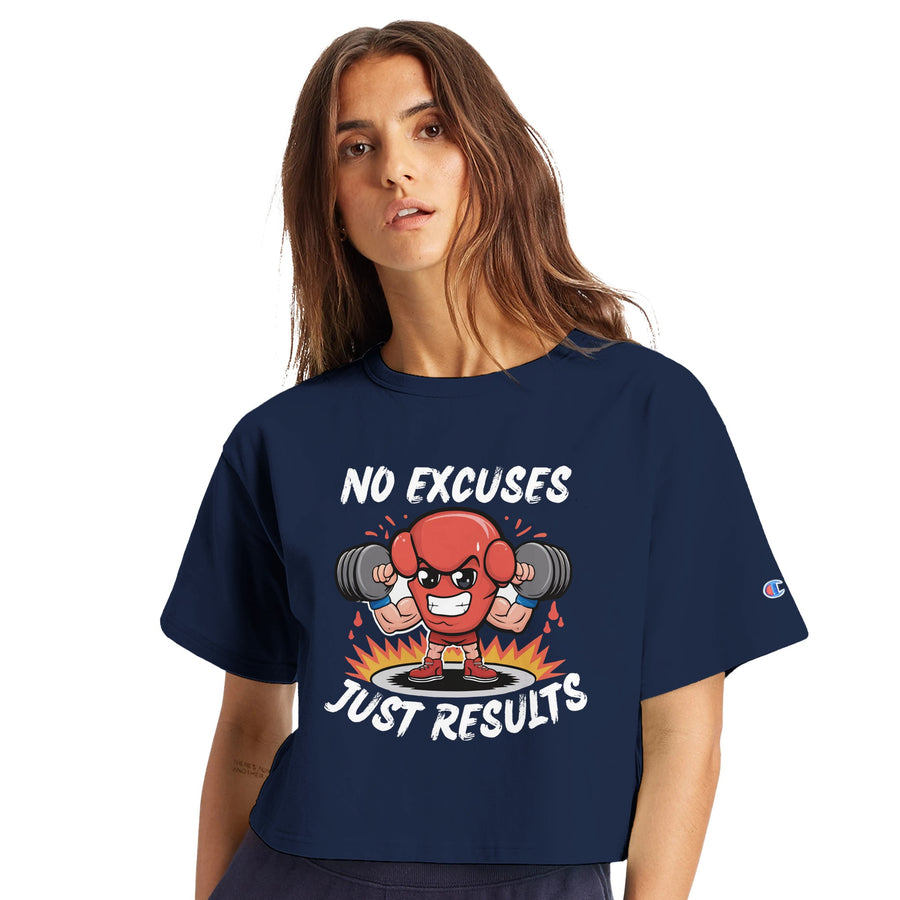 Champion Cropped Tee – Gift for Gym Queens - Navy - T-Shirts