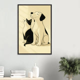 Gift Friendship - Wooden Framed Poster of Cat & Dog - Black frame - Wooden Framed Posters