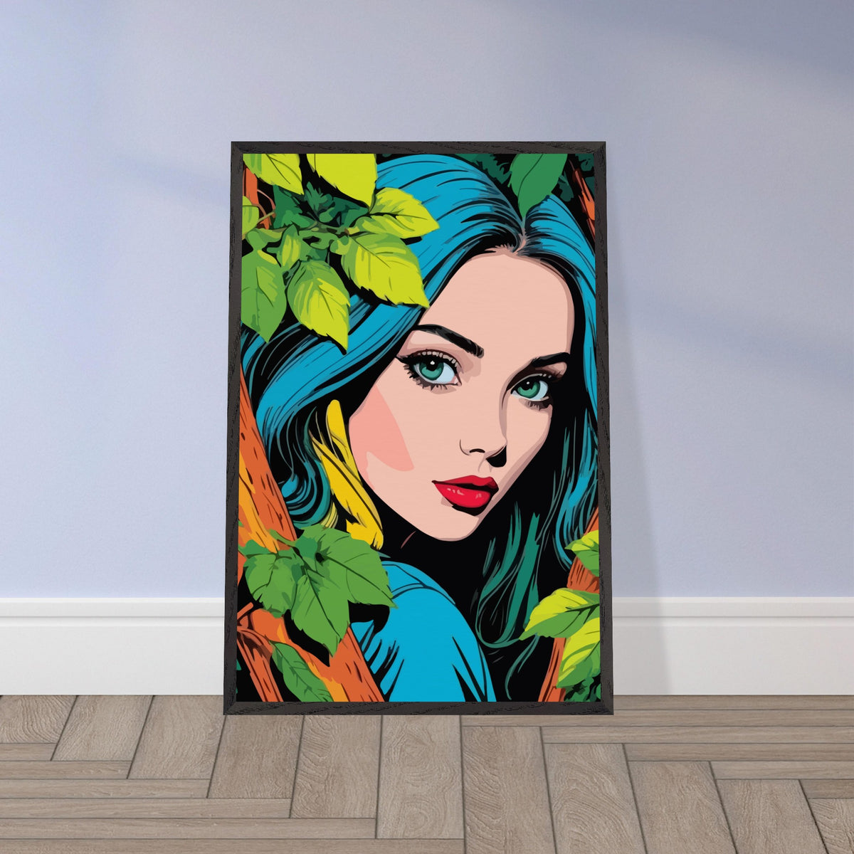 Premium Nature's Elegance - The Blue-Haired Muse - - Wooden Framed Posters