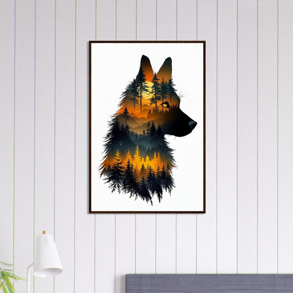 Guardian of the Forest - Wolf Portrait in Wooden Frame - Dark wood frame 60x90 cm 24x36″ - Wooden Framed Posters