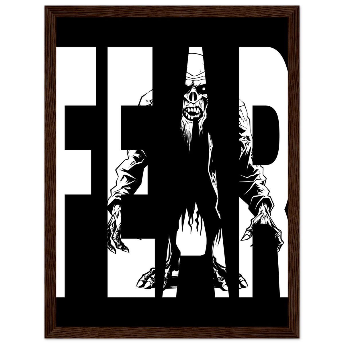 Embrace Fear - Bold Horror Art - 30x40 cm 12x16″ Dark wood frame - Wooden Framed Posters