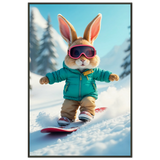Winter Bunny - Fun Snow Sports Art Print - - Metal Framed Posters