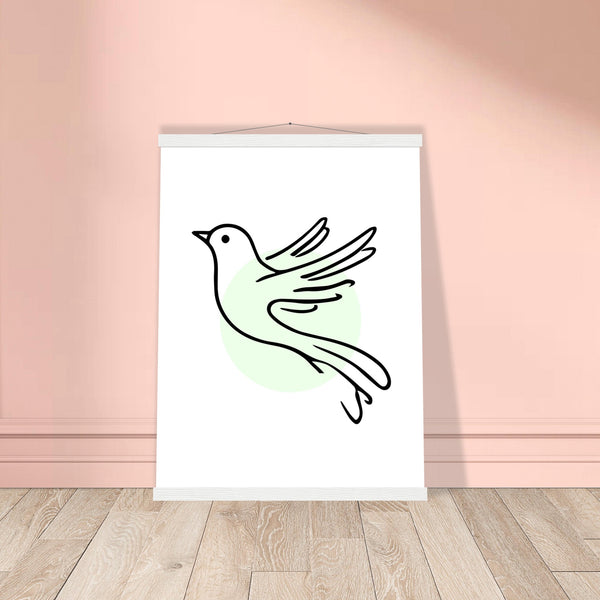 Serene Wings - Bird Art Poster with Magnetic Wooden Hanger - 45x60 cm 18x24″ White wall hanger - Posters With Hanger