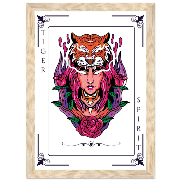 Artistry Unleashed - Warrior, Sacred Bull, and Tiger Spirit - A4 21x29.7 cm 8x12″ Wood frame Tiger Spirit - Wooden Framed Posters