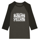 Caffeine & Sarcasm Raglan - For the Bold and Witty - Black Heather Black - T-shirts