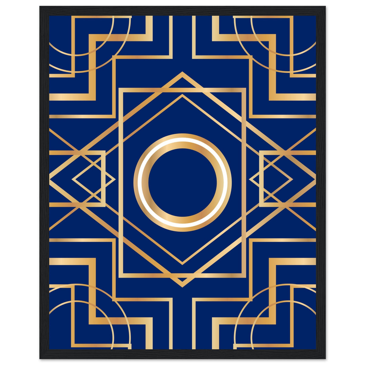 Art Deco Elegance - Blue & Gold Geometric Framed Print - 40x50 cm 16x20″ Black frame - Wooden Framed Posters