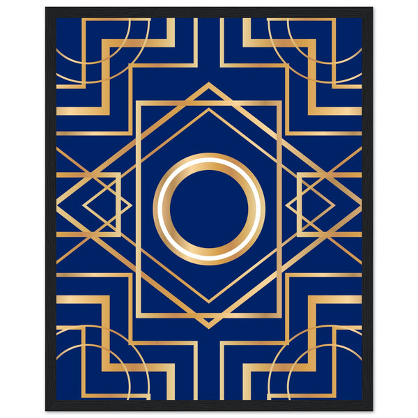 Art Deco Elegance - Blue & Gold Geometric Framed Print - 40x50 cm 16x20″ Black frame - Wooden Framed Posters