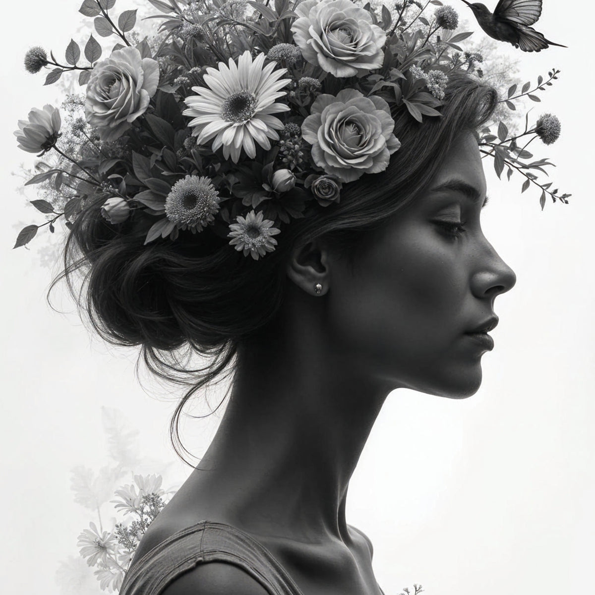 Floral Muse in Monochrome - - Framed Posters