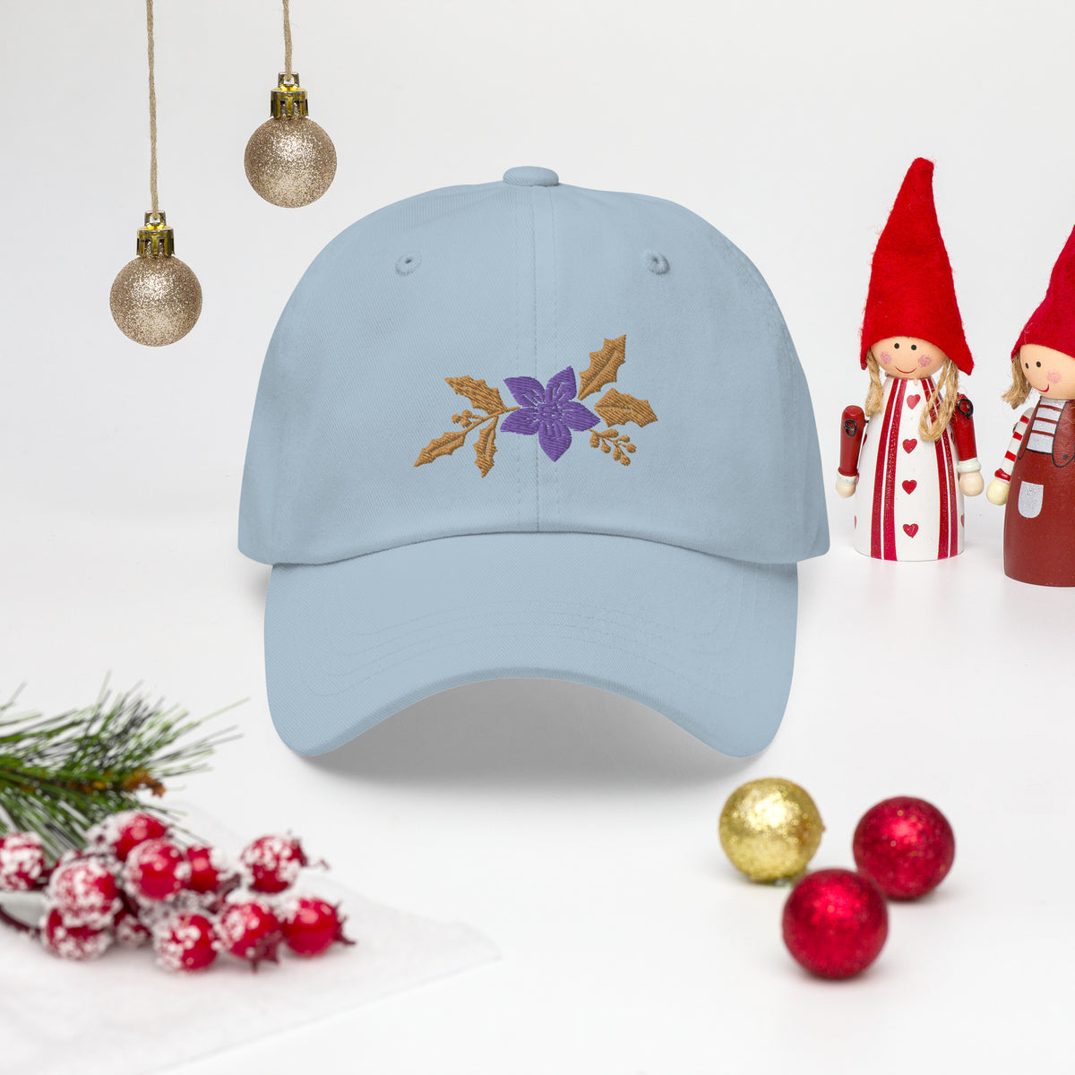 Purple Flower Dad Hat - Stylish and Sentimental - Light Blue -