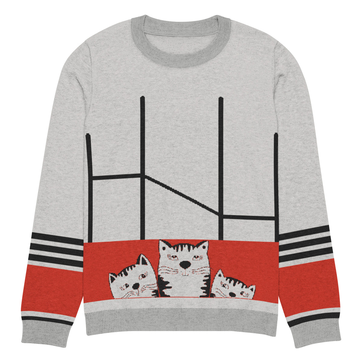 Playful Cats on a Stripe – A Cozy Statement Piece - 2XL - Sweaters