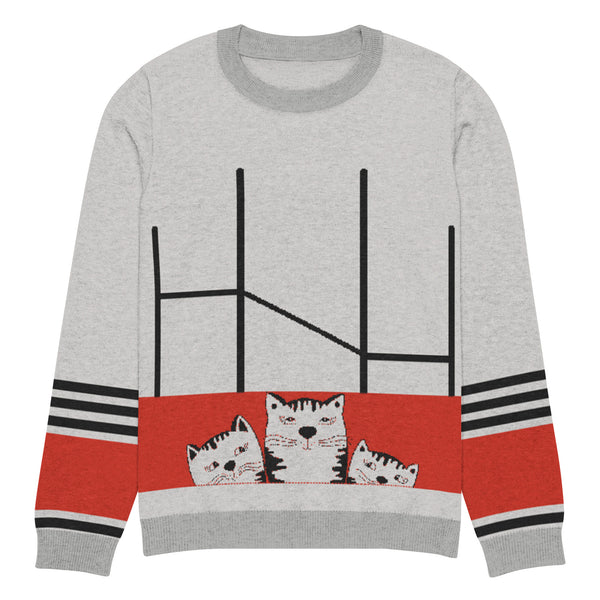 Playful Cats on a Stripe – A Cozy Statement Piece - L - Sweaters