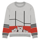 Playful Cats on a Stripe – A Cozy Statement Piece - M - Sweaters