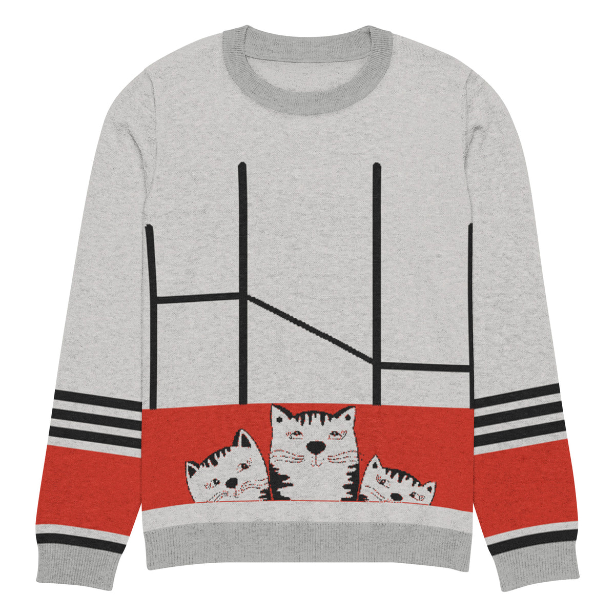 Playful Cats on a Stripe – A Cozy Statement Piece - XL - Sweaters